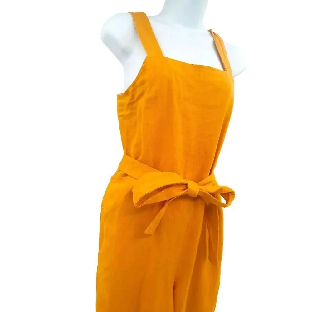 EVERLANE Petite Jumpsuit size 2 Marigold Yellow Linen Square Neck Wide Leg